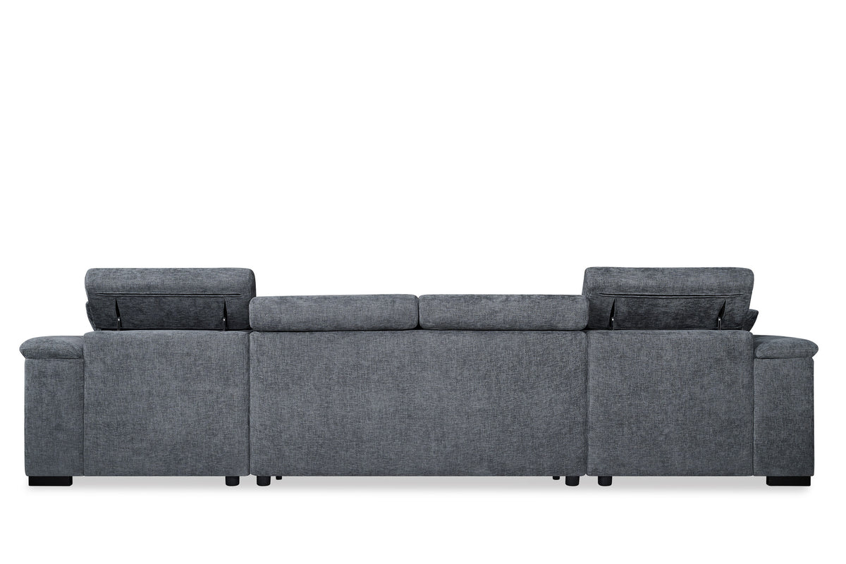 Blue Chenille 4 Seater U-Shaped Sofa Bed with Storage DANNY
