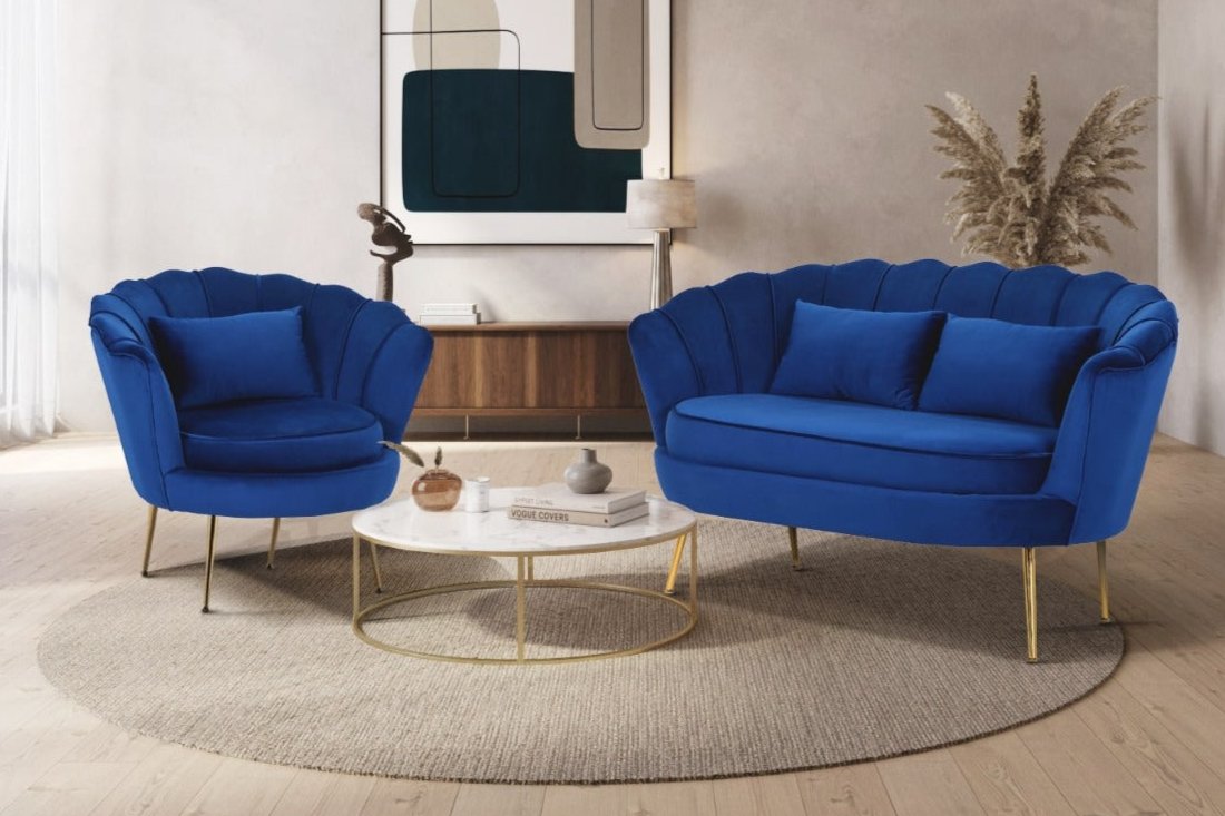 Velvet Blue Seat Accent Loveseat Sofa Set DAISY - Main Image