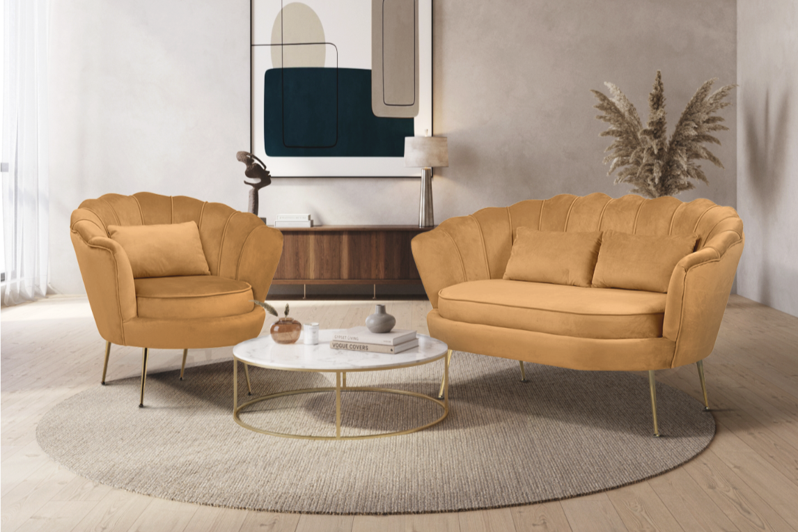 Velvet Gold Seat Accent Loveseat Sofa Set DAISY - Main Image