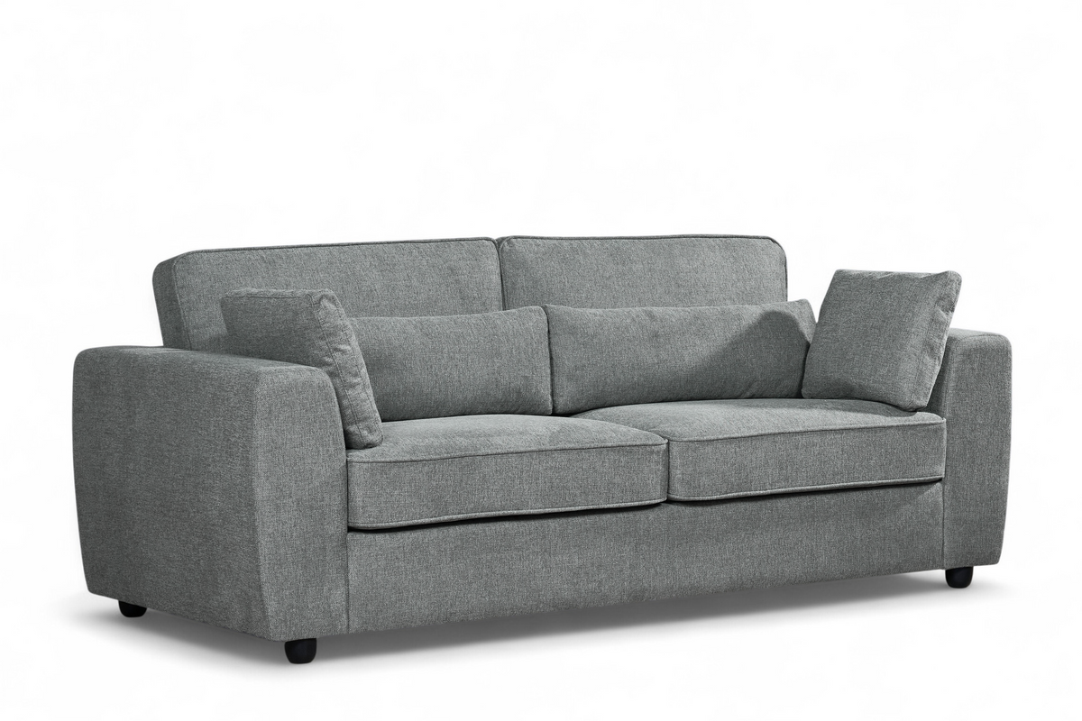 dark grey chenille 3 seater sofa with two bolster cushions and two accent cushions