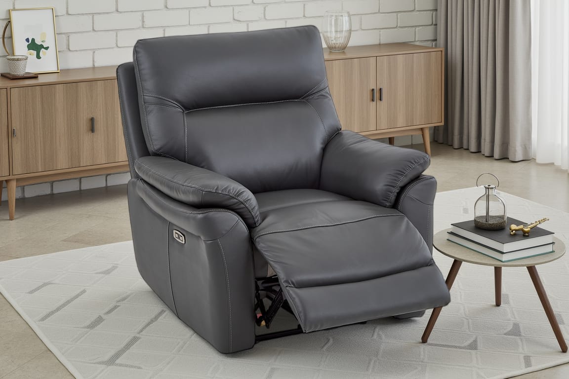 Dark Grey Leather Electric 1 Seater Recliner Chair CINECITTA