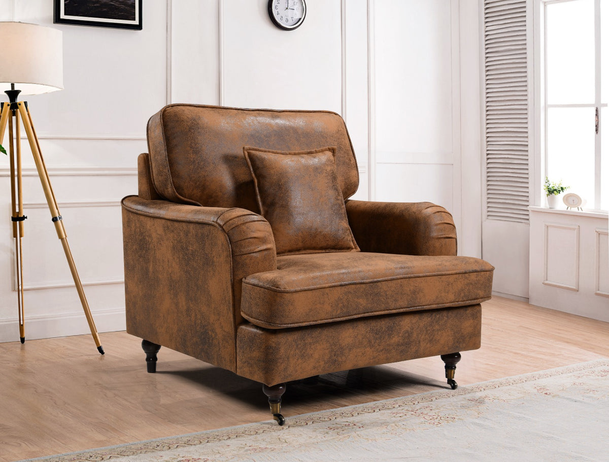 Leather Air Suede Brown 1 Seater Astbury Bella Sofa with Plain Cushion