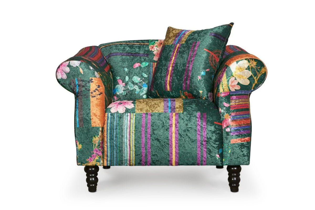 Fabric Green Patchwork 1 Seater Sofa AVICI SHOUT