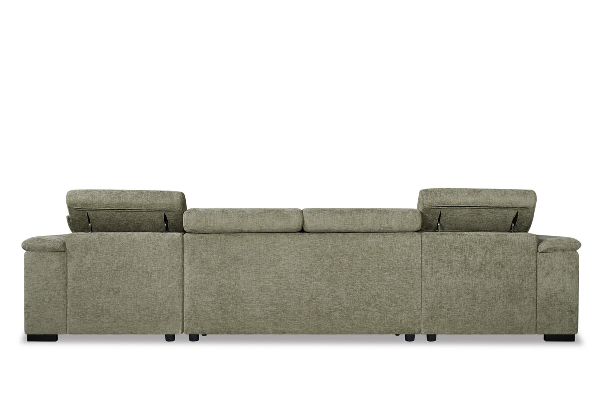 Green Chenille 4 Seater U-Shaped Sofa Bed with Storage DANNY