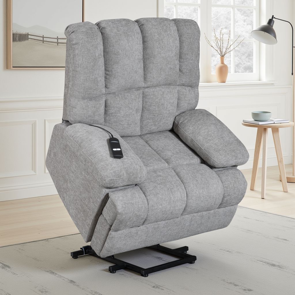 grey chenille electric lift riser recliner