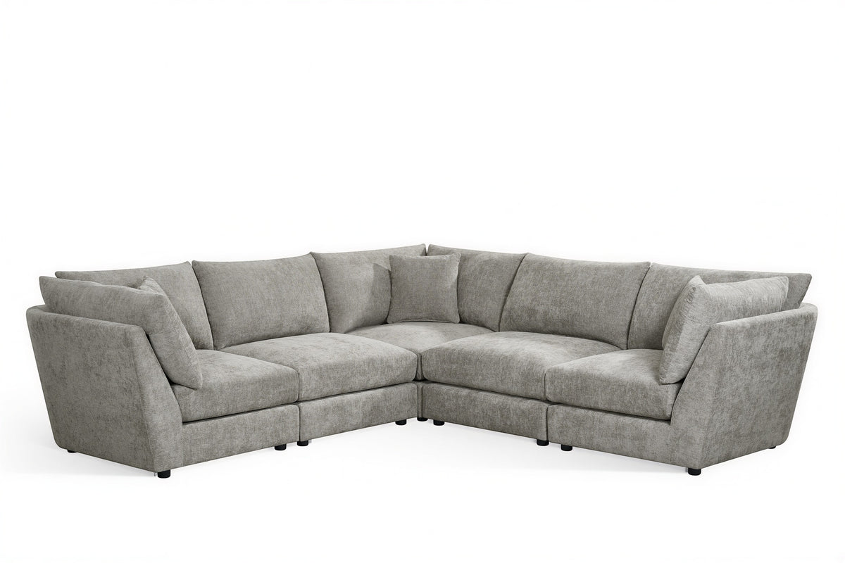 Grey Chenille Fabric 5 Seater Modular Corner Sofa MADDIE