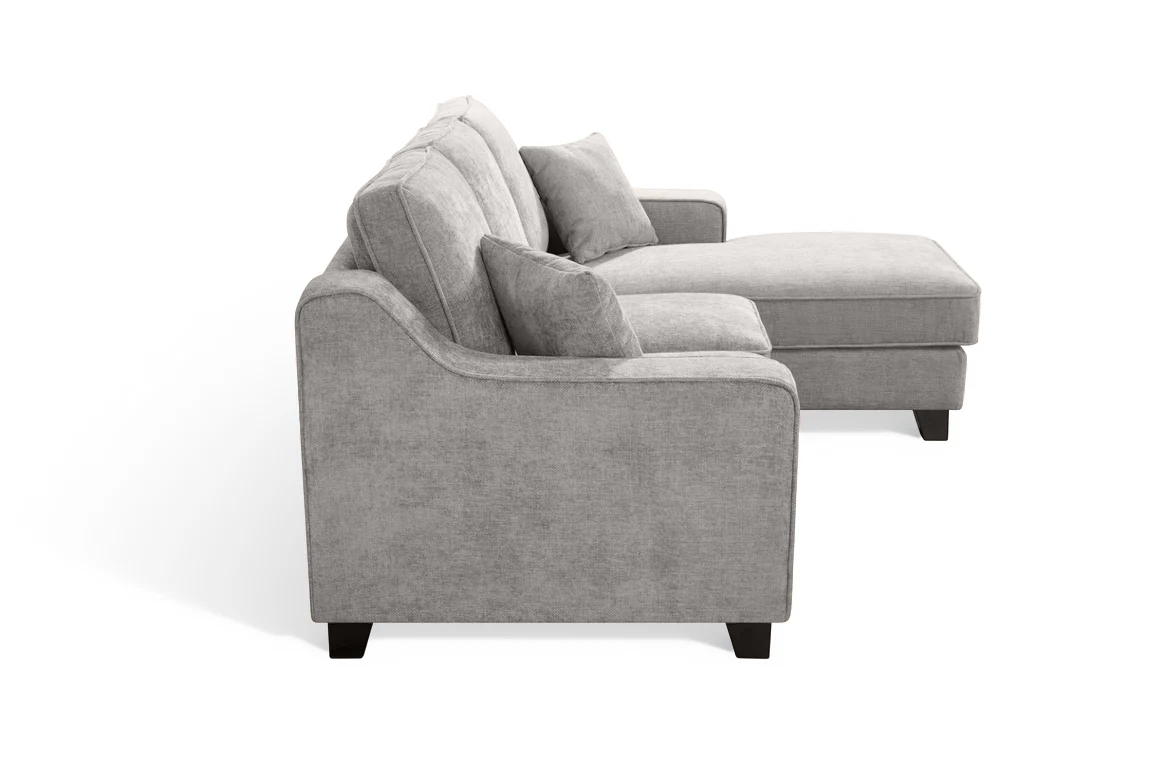 l-shaped corner sofa with right hand facing chaise section upholstered in grey chenille fabric in modern style