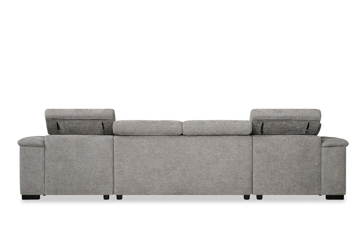 Grey Chenille 4 Seater U-Shaped Sofa Bed with Storage DANNY