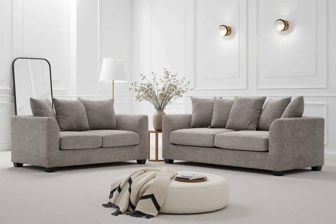 Grey Chenille 3 + 2 Seater Sofa Set CHLOE