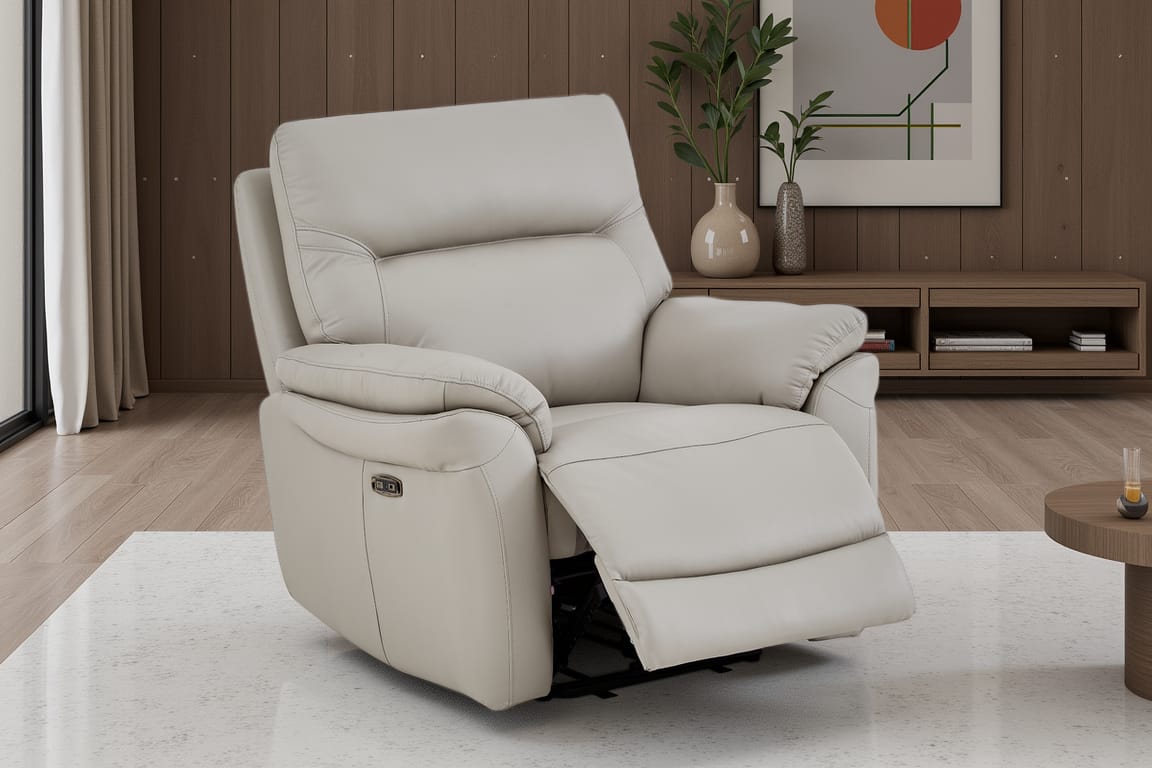 Grey Leather Electric 1 Seater Recliner Chair CINECITTA