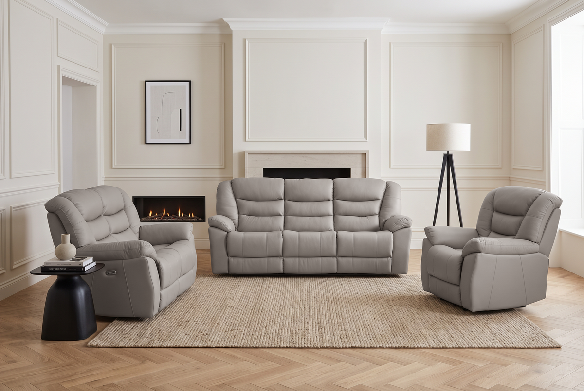 Grey Leather Electric 3 + 2 + 1 Seater Recliner Sofa GIOVANNI