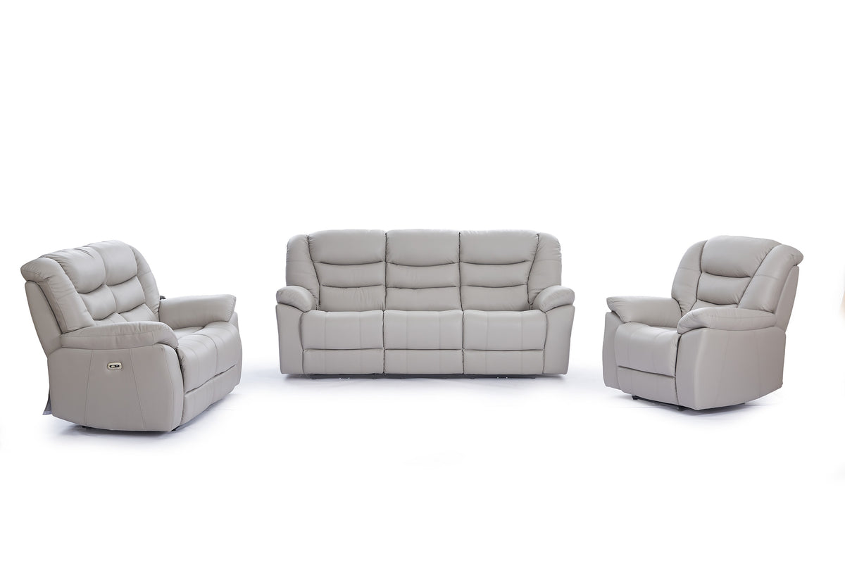 Grey Leather Electric 3 + 2 + 1 Seater Recliner Sofa GIOVANNI