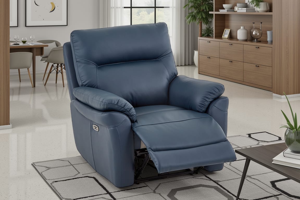 Navy Blue Leather Electric 1 Seater Recliner Chair CINECITTA