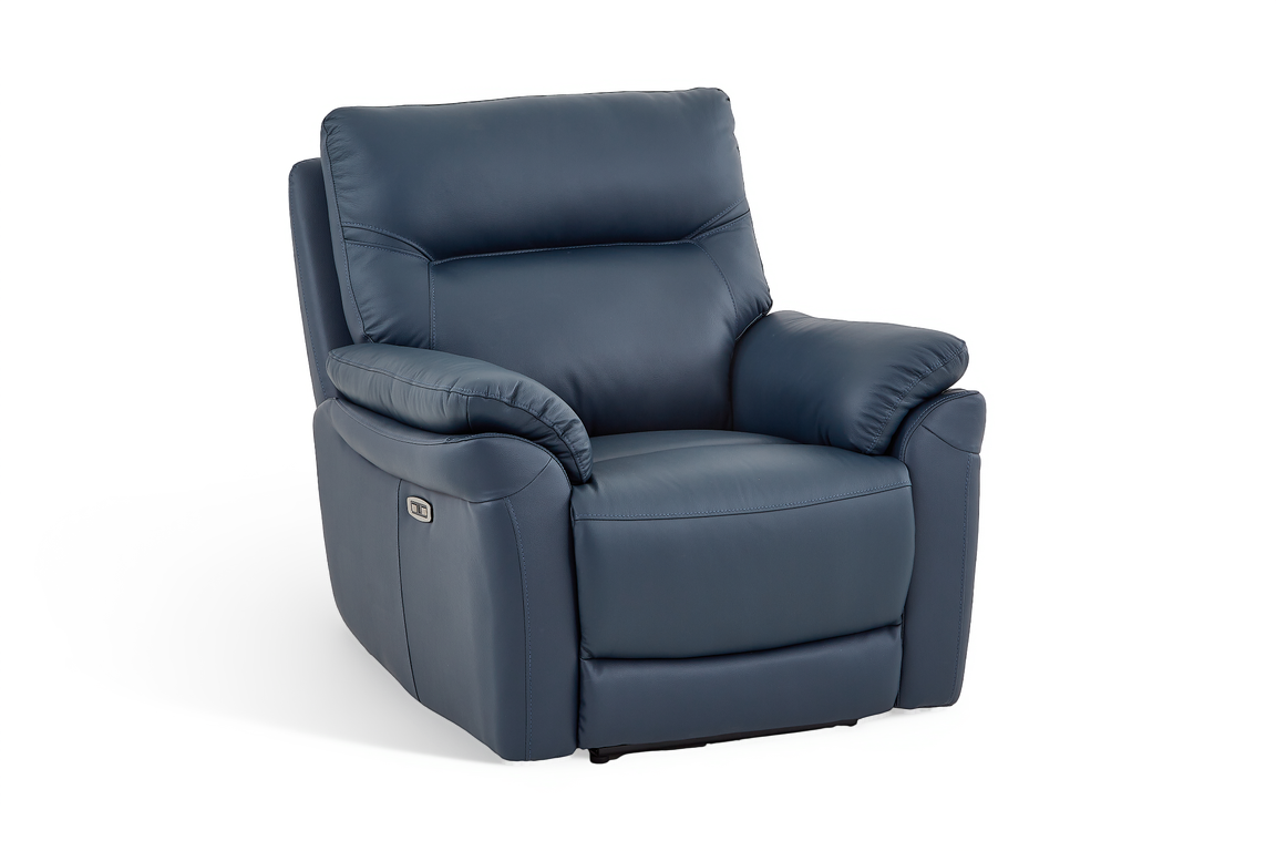 Navy Blue Leather Electric 1 Seater Recliner Chair CINECITTA