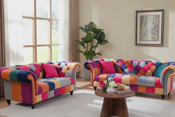 Portofino Velvet Patchwork Scroll Arm Chesterfield Chair – Lovesofas